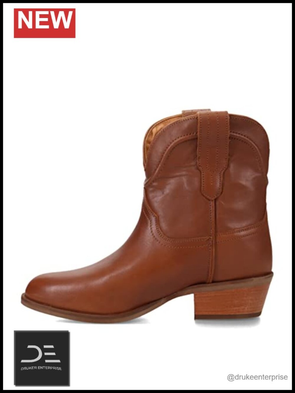 Dingo Seguaro Leather Ankle Boots Pull-On Cowboy Booties Embroidered Block Heel - Picture 3 of 6